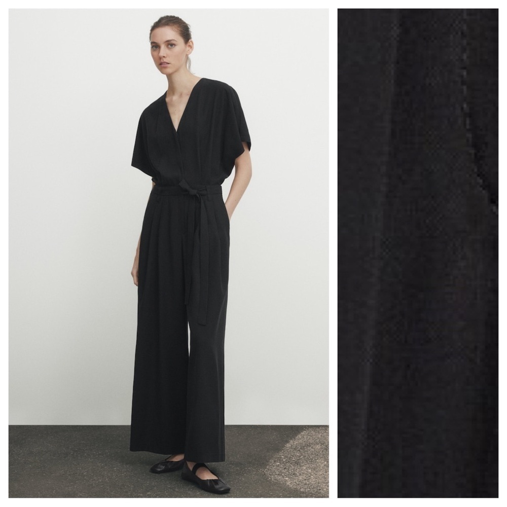 NWT. Massimo Dutti Black Flowing Jumpsuit with Darts and Tie Detail. Size M.